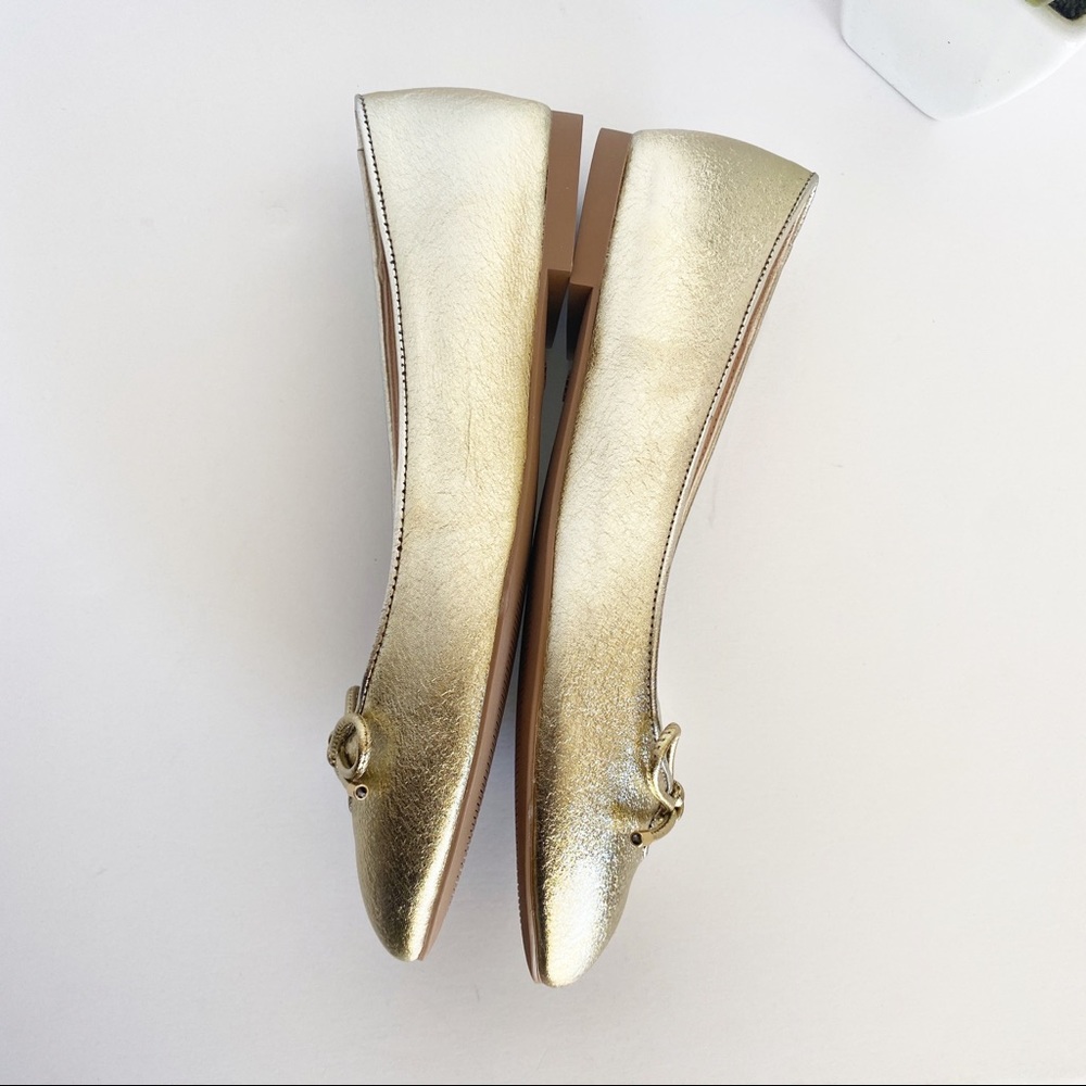 •STUART WEITZMAN• Gabby Gold Leather Ballet Flats - Picture 8 of 16